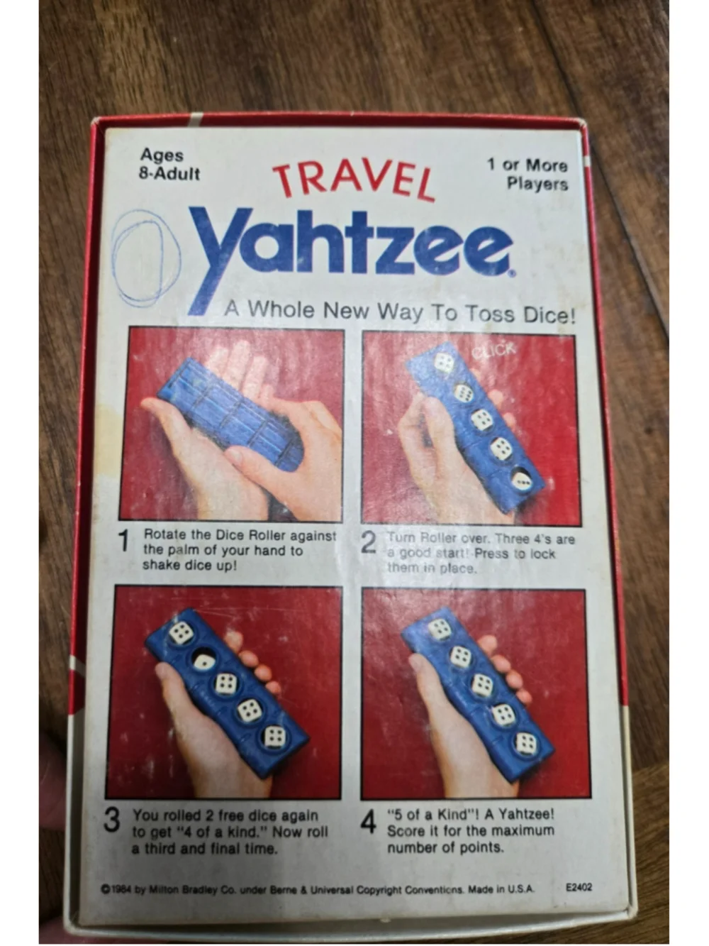 Vintage 1986 Milton Bradley Co. Travel Yahtzee 5-Dice Game w/Unique Dice Roller